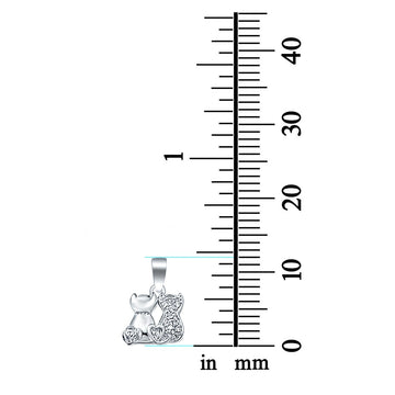 Cat Pendant Round Micro Pave Simulated Cubic Zirconia 925 Sterling Silver (12mm)